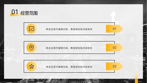 黑黄暗色都市缩影商务PPT模板