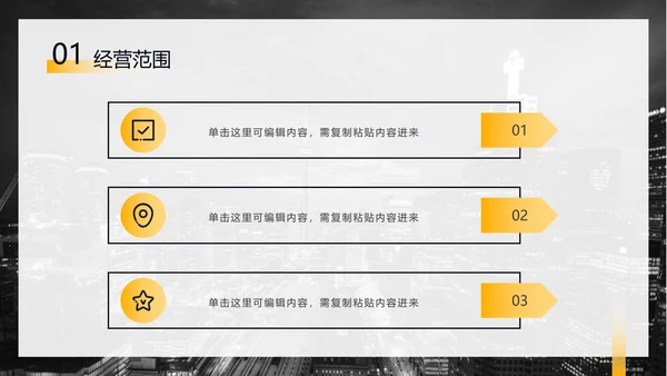 黑黄暗色都市缩影商务PPT模板