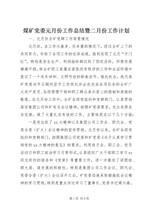 煤矿党委元月份工作总结暨二月份工作计划 (6).docx