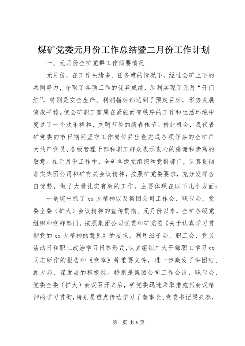 煤矿党委元月份工作总结暨二月份工作计划 (6).docx