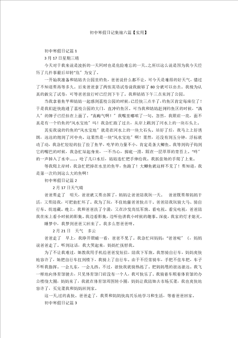 初中寒假日记集锦六篇实用