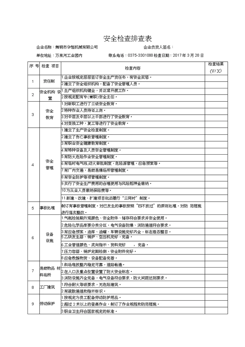 企业安全隐患检查表(全)9