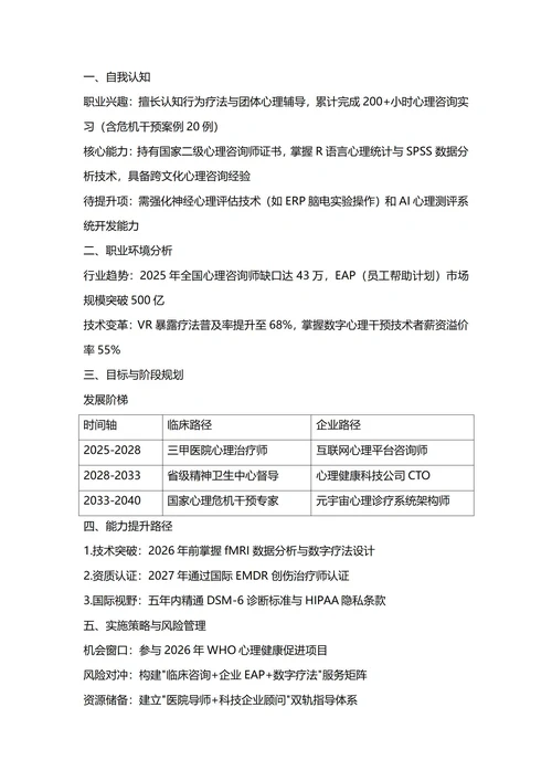 大学生职业生涯规划书(心理学专业)