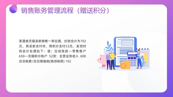 紫色插画电商行业会计处理流程PPT模板宣传PPT动态PPT财务知识培训