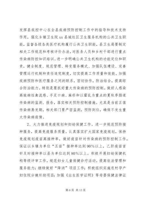副县长在卫生工作、地氟病防治和食品药品安全工作会议上的讲话.docx