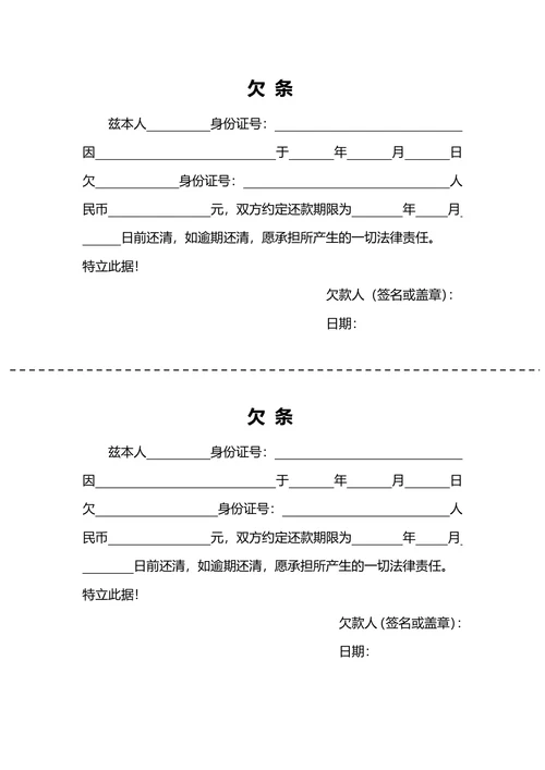 个人欠条大全