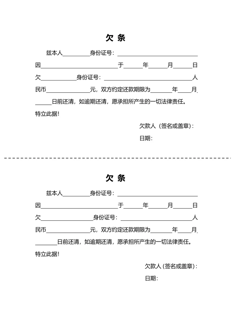 个人欠条大全