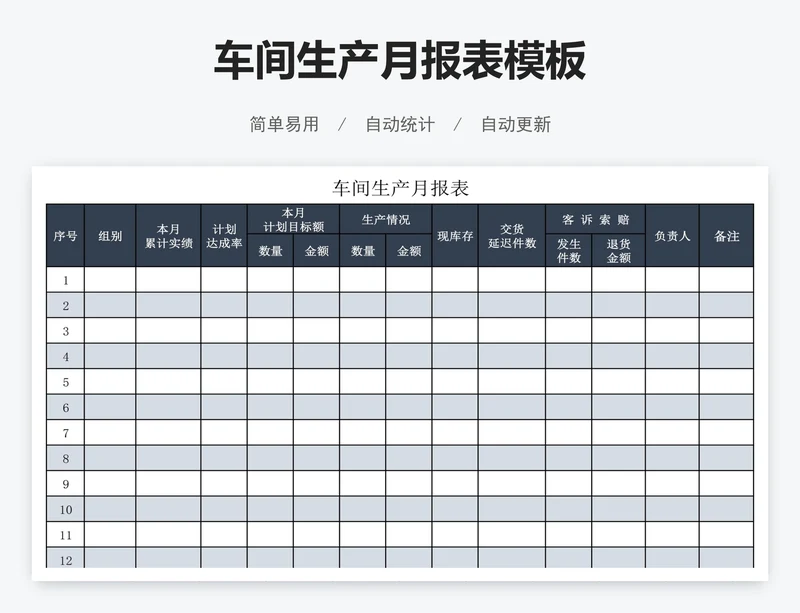车间生产月报表模板