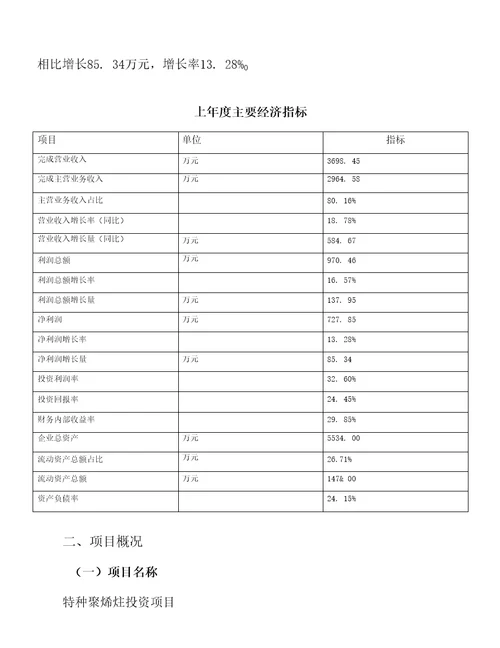 特种聚烯桂投资项目立项申请报告
