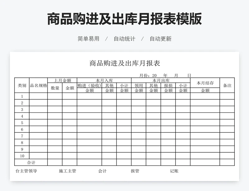 商品购进及出库月报表模版