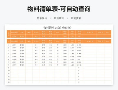 物料清单表-可自动查询