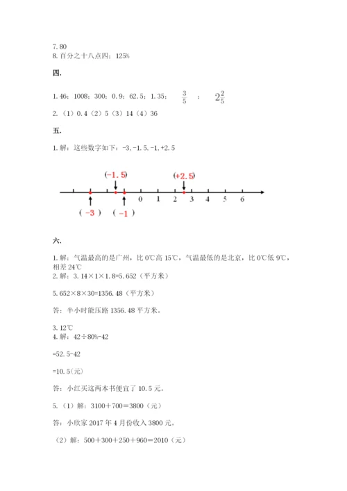 沪教版六年级数学下学期期末测试题附答案【黄金题型】.docx