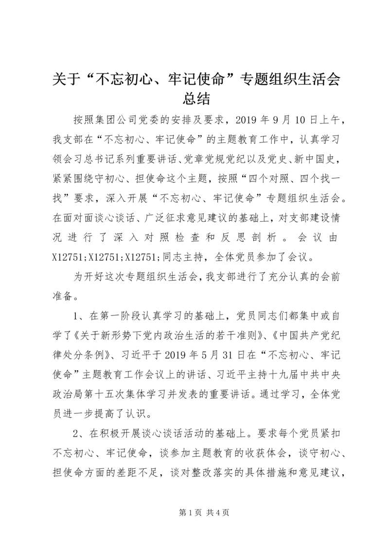 关于“不忘初心、牢记使命”专题组织生活会总结.docx