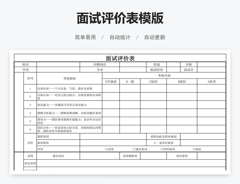 面试评价表模版