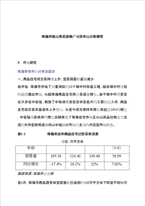 珠海市机场旁房地产专项项目市场专题研究分析