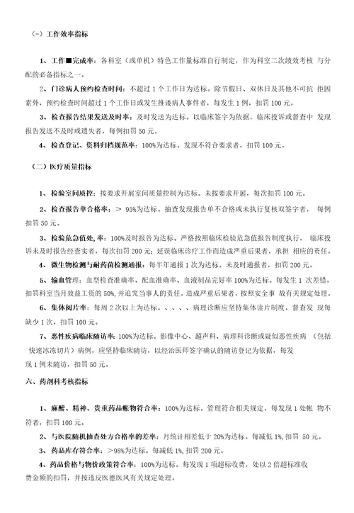 医院绩效考核分配方案及实施细则