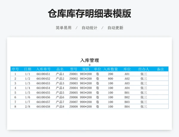 仓库库存明细表模版