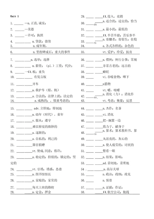 外研版高中英语新教材选择性必修二单词表默写汉译英训练