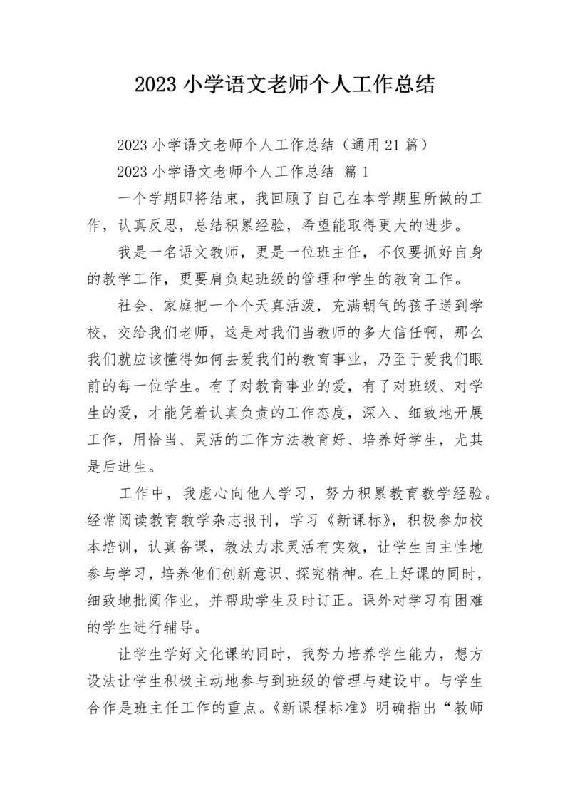 2023小学语文老师个人工作总结.docx