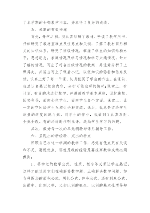 小学六年级数学下册教学工作总结.docx