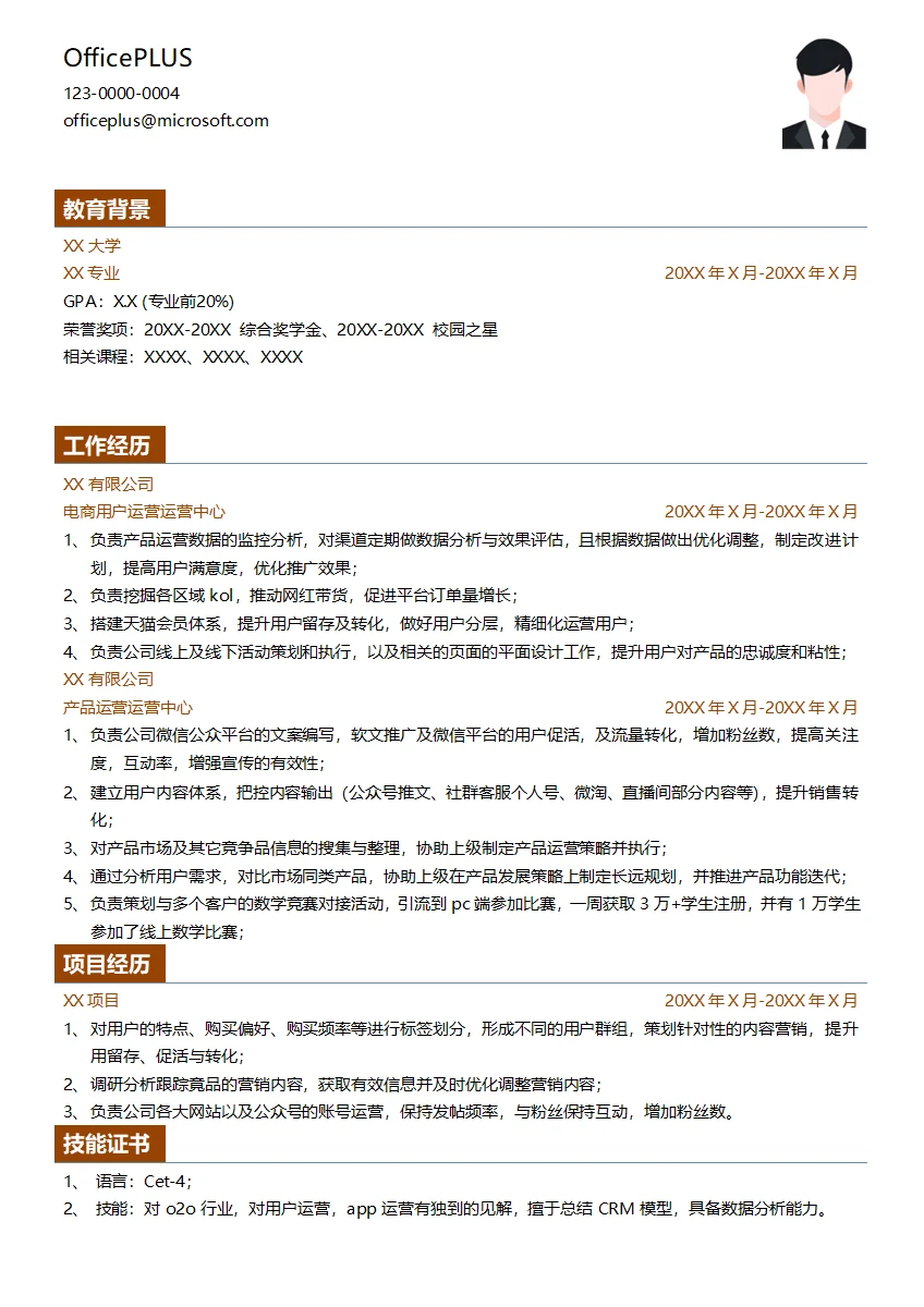电商用户运营求职简历