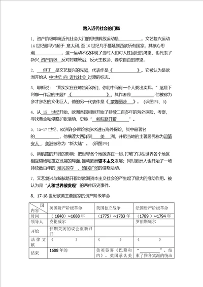 跨入近代社会的门槛复习提纲