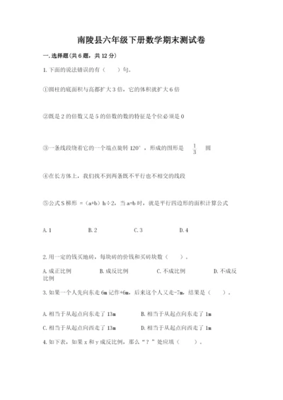 南陵县六年级下册数学期末测试卷（满分必刷）.docx