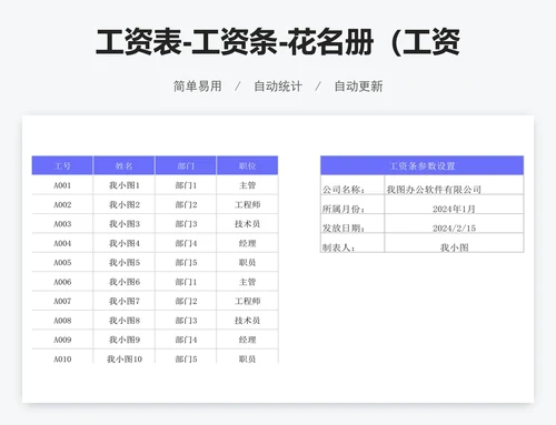 工资表-工资条-花名册（工资条自动生成）