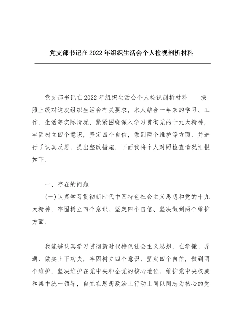 党支部书记在2022年组织生活会个人检视剖析材料.docx