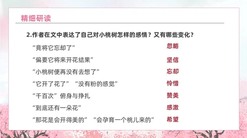 粉色水彩水墨一颗小桃树课件PPT七年级语文下册PPT七年级下册语文课件