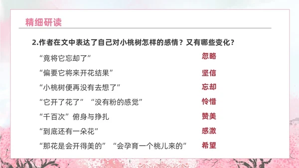 粉色水彩水墨一颗小桃树课件PPT七年级语文下册PPT七年级下册语文课件