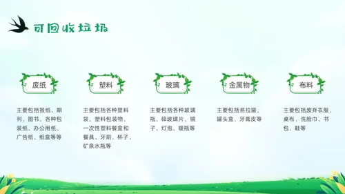 绿色清新插画垃圾分类你我同行PPT课件