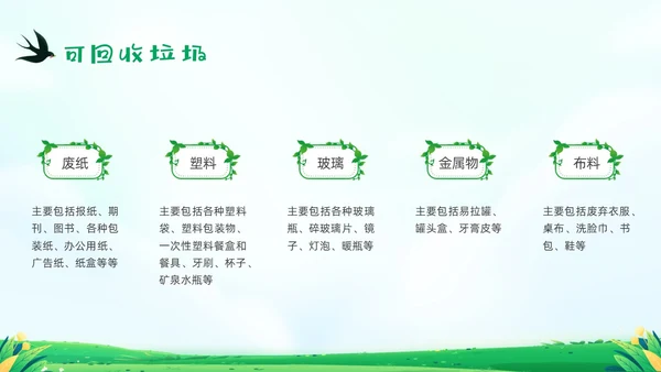 绿色清新插画垃圾分类你我同行PPT课件