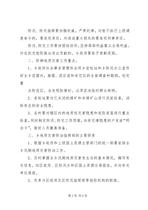 蒲洼乡人民政府汛期防治地质灾害工作应急预案 (4).docx