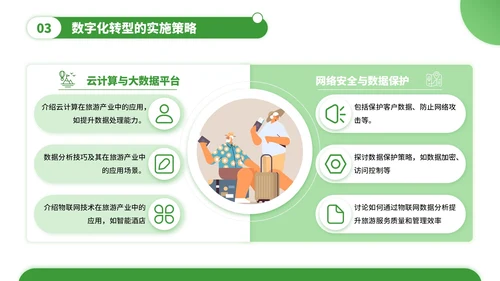 绿色插画风旅游产业的数字化转型PPT模板