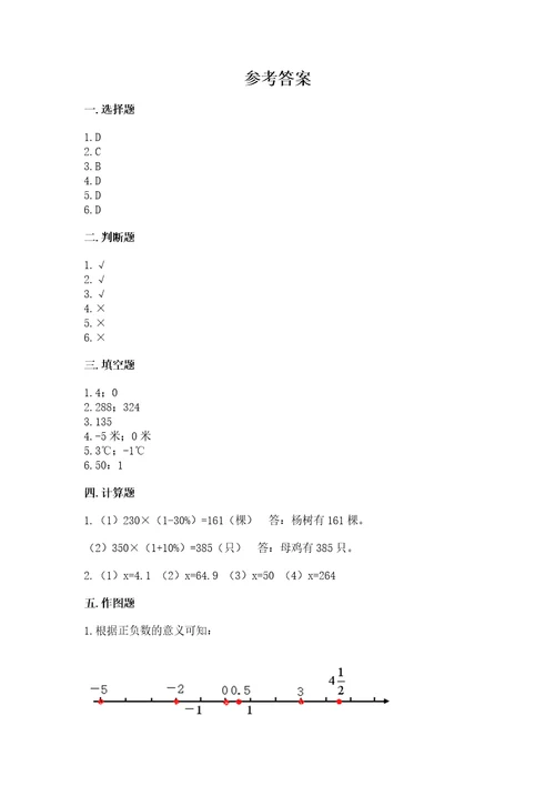 佳木斯市富锦市六年级下册数学期末测试卷及答案1套