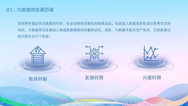 蓝色科技风线条形状城市剪影大数据发展史动态PPT