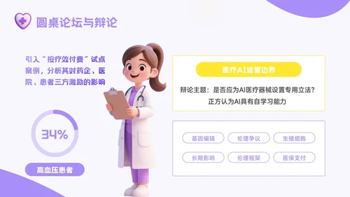 紫色3D风精准医疗时代医疗健康学术会议报告PPT模板