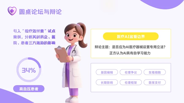 紫色3D风精准医疗时代医疗健康学术会议报告PPT模板