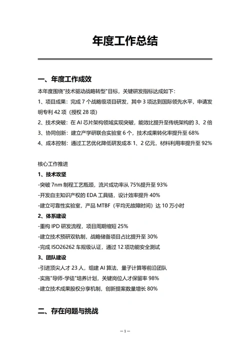 集团企业研发部门年度工作总结