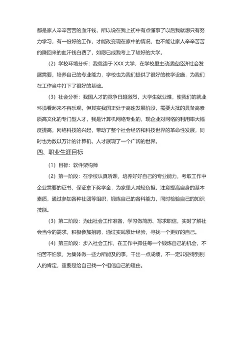 个人职业规划书word模板