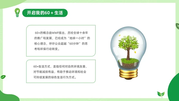 绿色清新绿色家园你我在行动3月25日地球1小时日主题班