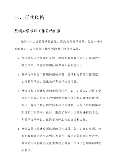 整顿大学教师工作总结汇报