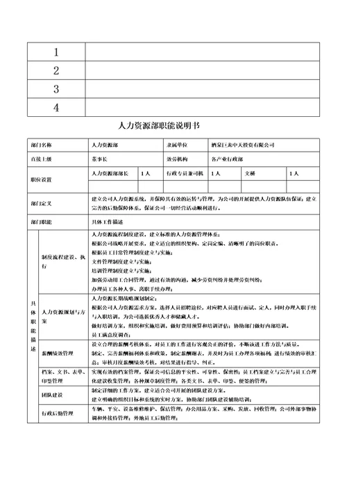 最新部门职能说明书改