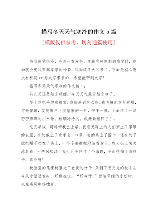 描写冬天天气寒冷的作文5篇