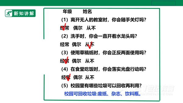 【人教版】《劳动教育》五下 劳动项目十《校园节约行为小调查》课件