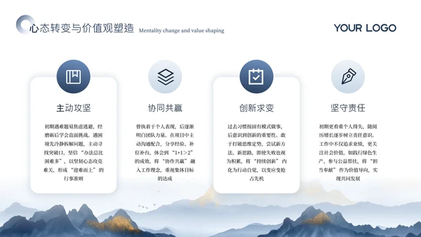 蓝色商务踔厉奋发勇毅前行汇报总结通用PPT模板