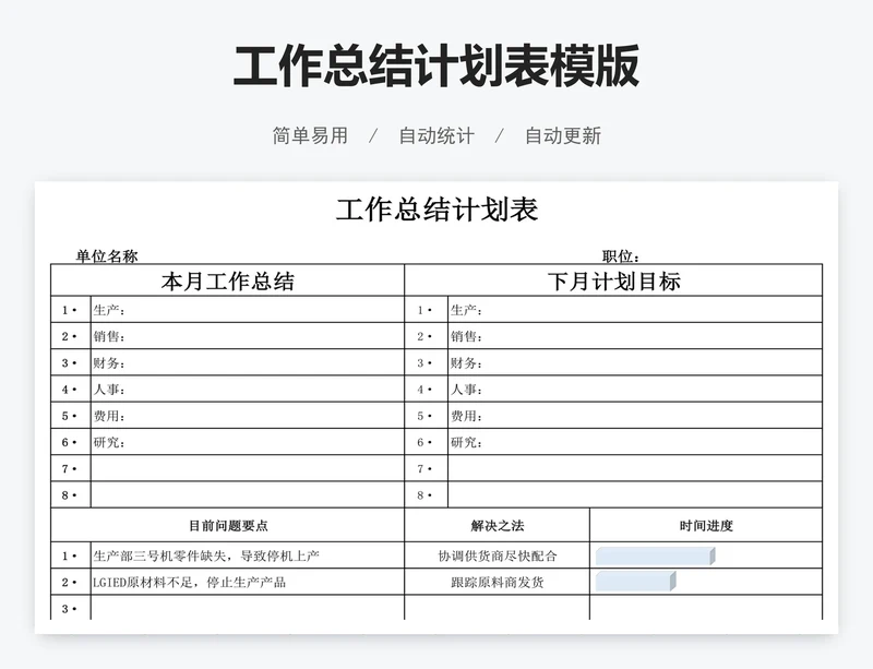 工作总结计划表模版