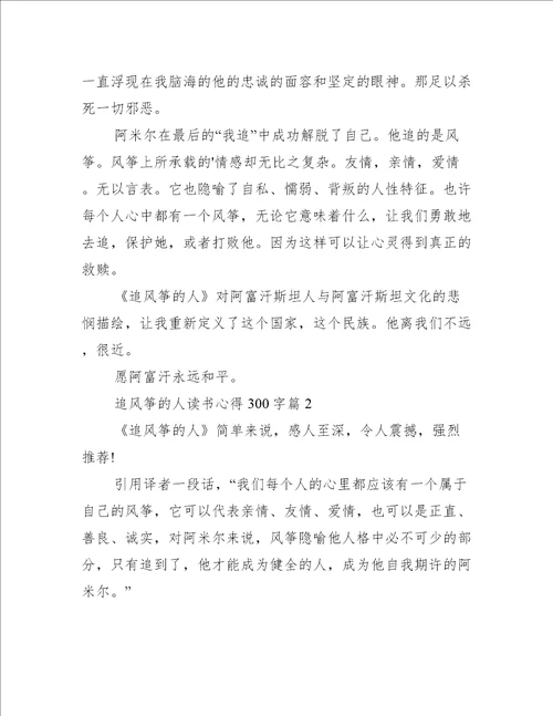 追风筝的人读书心得300字