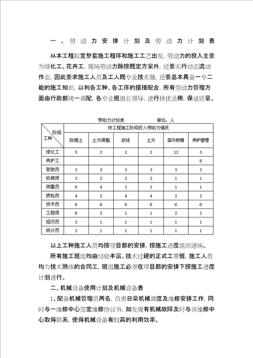 劳动力安排计划主要施工机械进场计划